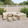 Set de Sofá de Jardín  de 14 Piezas con Cojines Beige Rattan Acacia 3