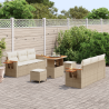 Conjunto de Sofá de Jardim de 9 Peças com Almofadas em Vime Sintético Bege e Acácia 3