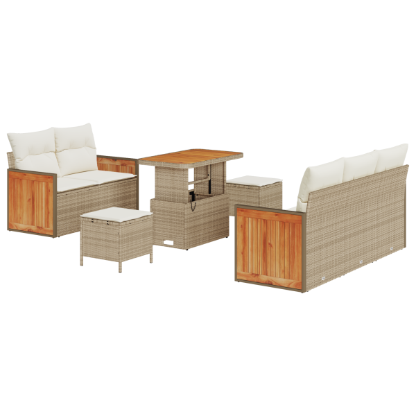 Conjunto de Sofá de Jardim  de 8 Peças com Almofadas Bege Rattan Polímero Acácia M 2