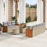 Set de Sofá de Jardín  de 10 Piezas con Cojines Beige Rattan Poliéster Acacia 1