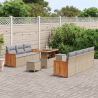 Set de Sofá de Jardín  de 10 Piezas con Cojines Beige Rattan Poliéster Acacia 3