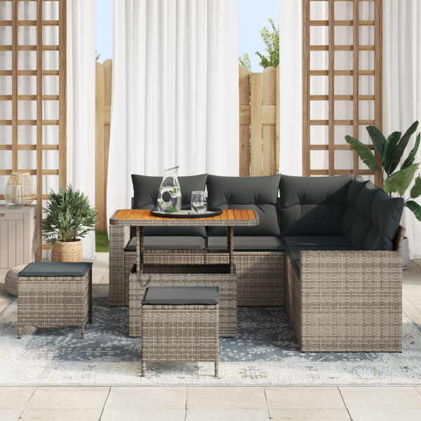 Conjunto de Sofás de Jardim  8 Peças com Almofadas Cinza Rattan Poliéster Acácia M 3
