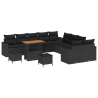 Conjunto de Sofá de Jardim de 13 Peças com Almofadas Preto Rattan Poliéster Acácia 2