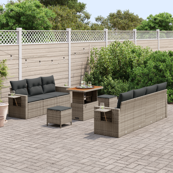 Conjunto de Sofás de Jardim  com Almofadas Cinza Rattan Poly Acácia M 3