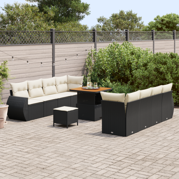 Conjunto de Sofá de Jardim com 11 Peças e Almofadas Pretas em Rattan Sintético. M 3