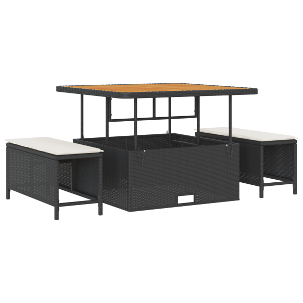 Conjunto de Sofá Jardim de 8 Peças com Almofadas Preto Polirattan Acácia M 2