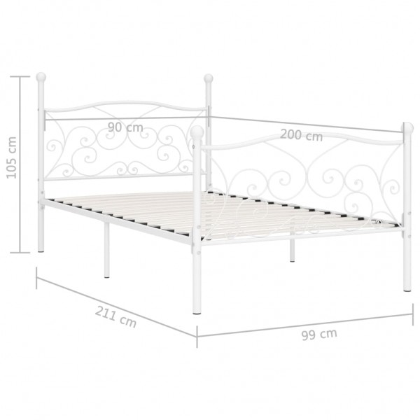 Estrutura de cama com estrado de ripas 90x200 cm metal branco M 5