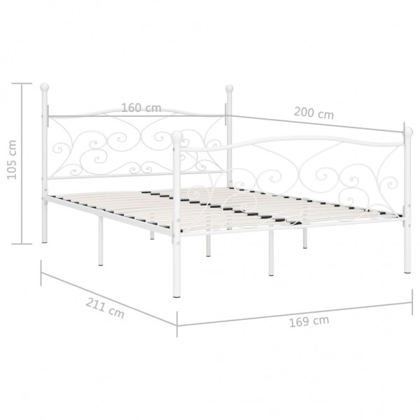 Estrutura de cama com estrado de ripas 160x200 cm metal branco M 5