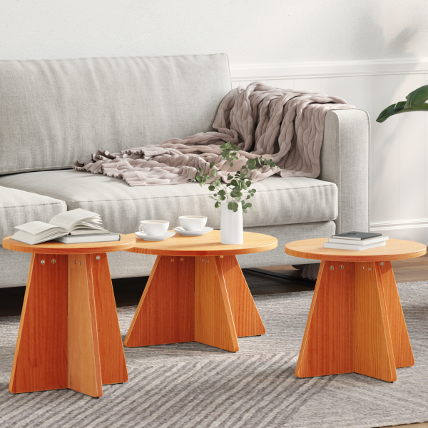 Mesa de Café 3 pcs Marrón cera 49 x 49 x 30 cm D