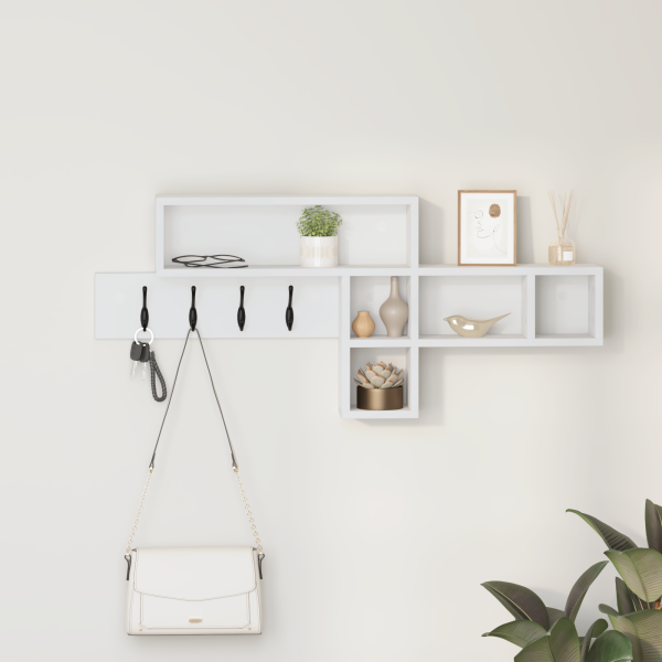 Perchero de pared con estante con almacenamiento Blanco 100 x 12 x 43.5 cm D