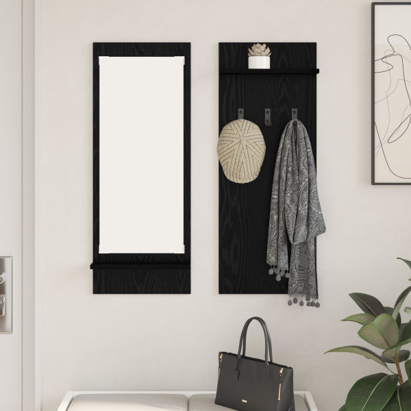 Perchero de pared con estante Roble negro 70 x 10 x 90 cm D