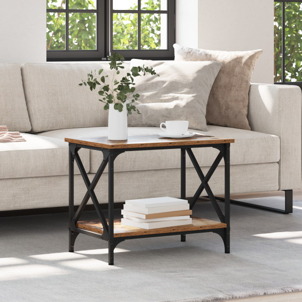 Mesa lateral con estante con almacenamiento Madera antigua 55 x 38 x 45 cm M 4