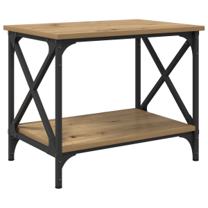 Mesa Lateral com prateleira carvalho artisiano 55 x 38 x 45 cm H