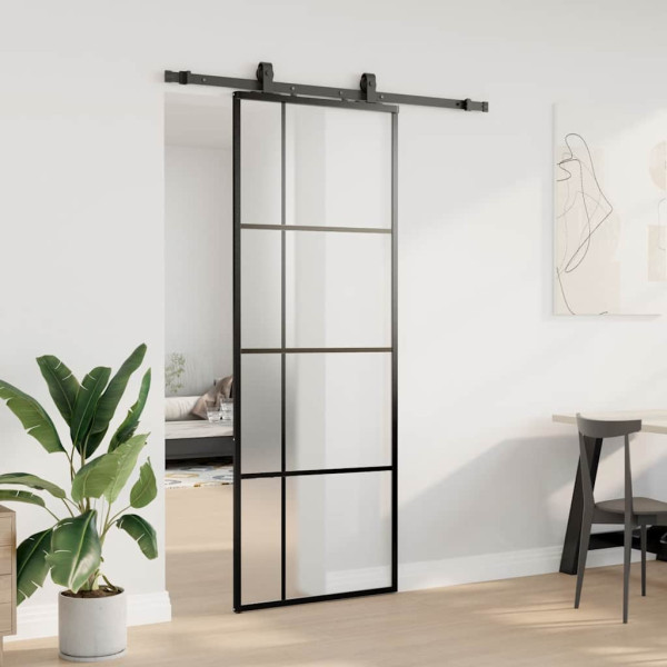 Puerta corredera con juego herrajes negro 76x205 cm ESG vidrio M 3