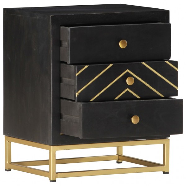 Mesa de cabeceira 40x30x50 cm mangueira maciça preto e dourado M 4