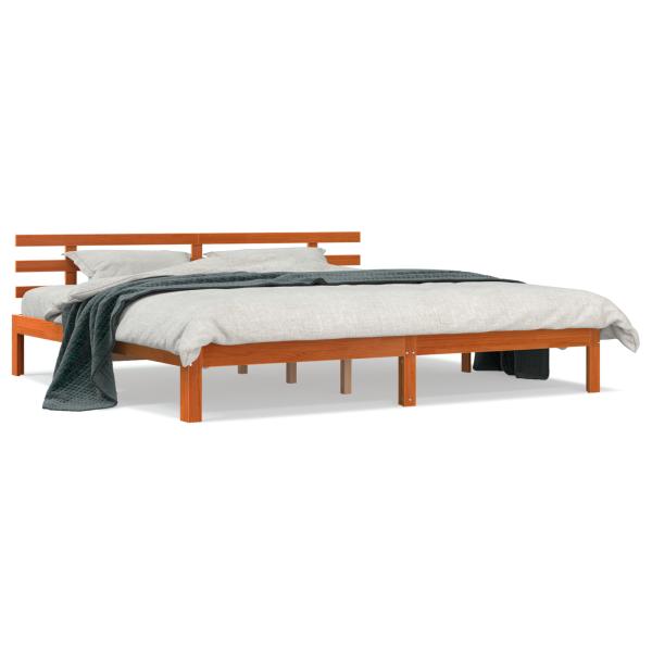 Estructura de Cama Marrón Cera 200x200 cm Madera Maciza de Pino M 4
