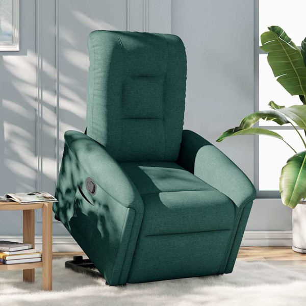 Sillón reclinable elevable tela verde oscuro M 2