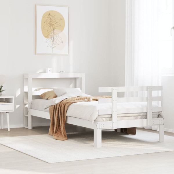 Estructura de cama con cabecero sin colchón blanco 90x190 cm D