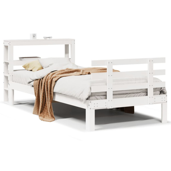 Estructura de cama con cabecero sin colchón blanco 90x190 cm M 2