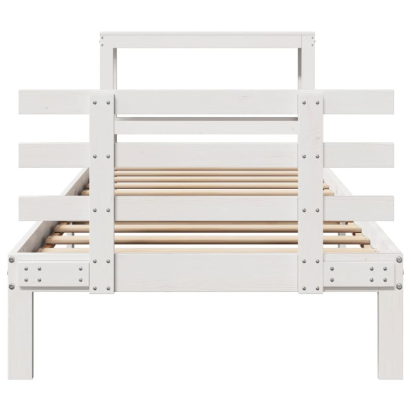 Estructura de cama con cabecero sin colchón blanco 90x190 cm M 4