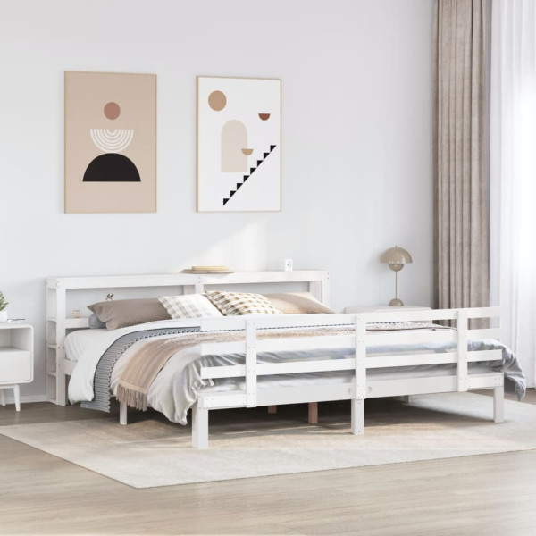 Estructura de cama con cabecero sin colchón blanco 200x200 cm D