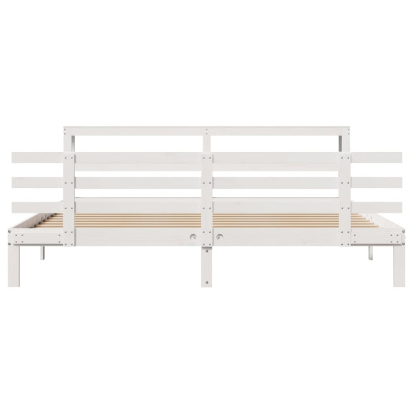 Estructura de cama con cabecero sin colchón blanco 200x200 cm M 5