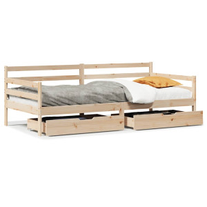 Sofá-cama com gavetas 90x190 cm madeira de pinho maciça H
