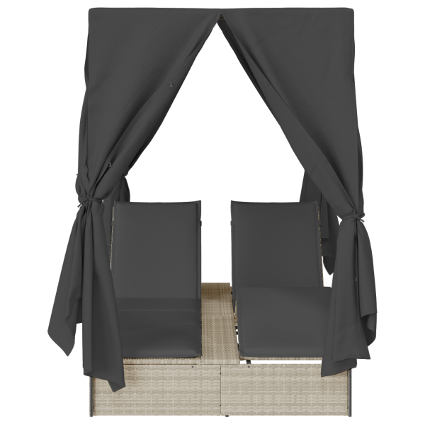 Doble Tumbona con Techo y Cortinas Gris Claro Poliratán M 5