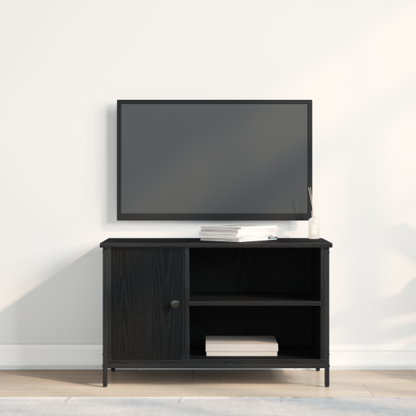 Aparador de TV  Negro Roble 80x40x50 cm Madera Ingeniada y Acero M 4