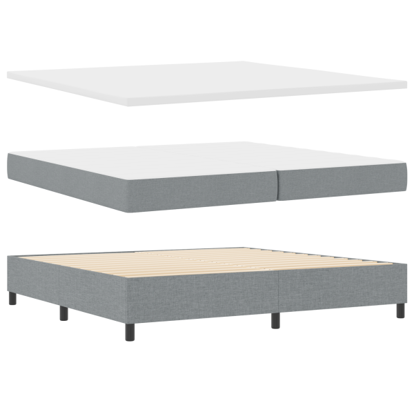Cama Box Spring com Colchão e Banco Cinza Claro 200x200 cm Tecido M 2