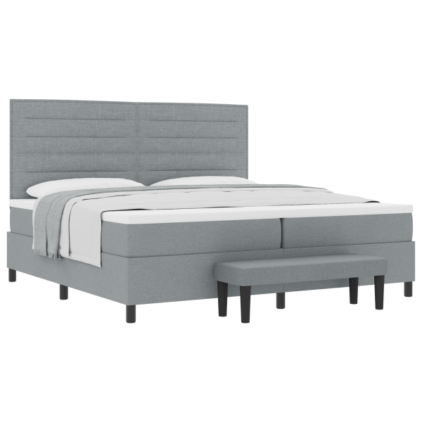 Cama Box Spring com Colchão e Banco Cinza Claro 200x200 cm Tecido M 3