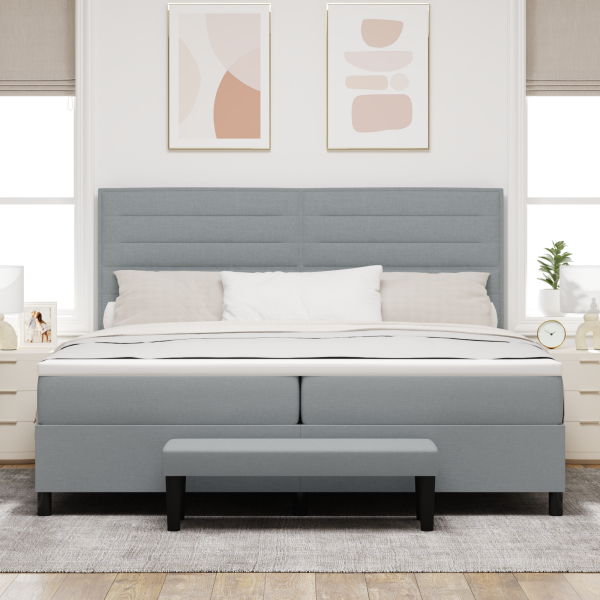 Base de cama  con colchón Set de 2 Gris Tela 200 x 200 cm M 5