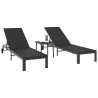 Espreguiçadeiras 2 pcs com Rodas e Mesa em Rattan Preto 3
