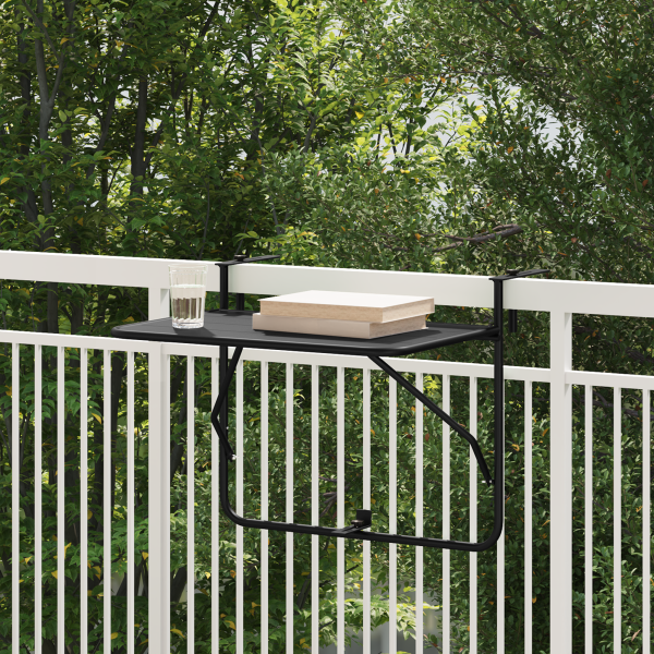 Mesa de balcón colgante plegable  negra de 60x40 cm en acero D