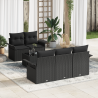 Conjunto de Sofá de Jardim de 6 Peças com Almofadas Preto Rattan Sintético 1