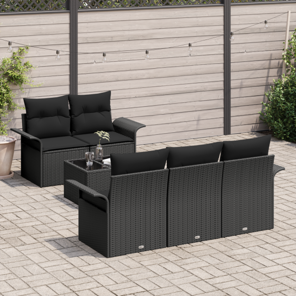 Conjunto de Sofá de Jardim de 6 Peças com Almofadas Preto Rattan Sintético M 3