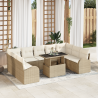 Conjunto de Sofá de Jardim com 10 Peças e Almofadas de Rattan Sintético Beige 1