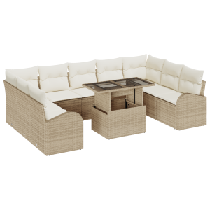 Conjunto de Sofá de Jardim com 10 Peças e Almofadas de Rattan Sintético Beige H