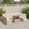Conjunto de Sofá de Jardim com 10 Peças e Almofadas de Rattan Sintético Beige 3
