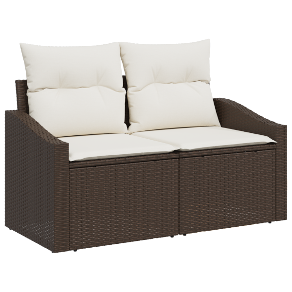 Sofa de Jardim com 5 Peças e Almofadas Marrom em Rattan Poliéster M 4