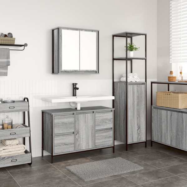 Conjunto de mueble de baño de 2 piezas  Gris Sonoma de madera elaborada D