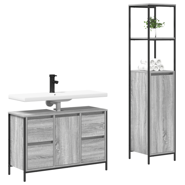 Conjunto de mueble de baño de 2 piezas  Gris Sonoma de madera elaborada M 3
