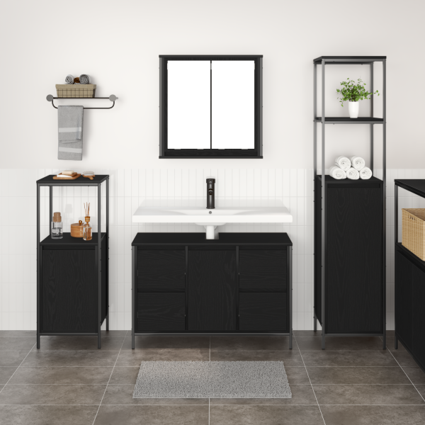 Juego de Muebles de Baño de 3 Piezas - Madera Ingenierizada en Negro Roble M 4