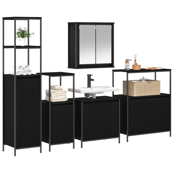 Conjunto de Muebles de Baño de 5 Piezas en Madera de Roble Negro M 3