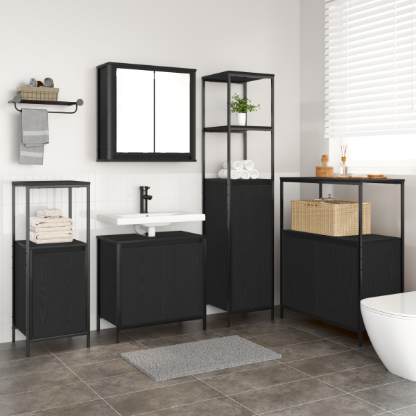 Conjunto de Muebles de Baño de 5 Piezas en Madera de Roble Negro M 4