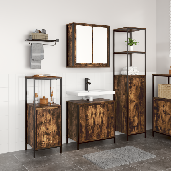 Set de muebles de baño de 3 piezas en roble ahumado y madera trabajada D
