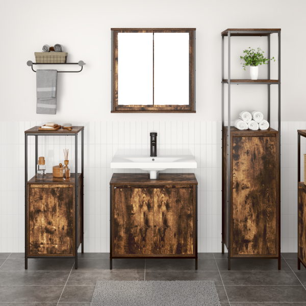Set de muebles de baño de 3 piezas en roble ahumado y madera trabajada M 4