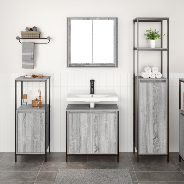 Juego de Muebles para Baño de 3 Piezas  en Gris Sonoma de Madera D