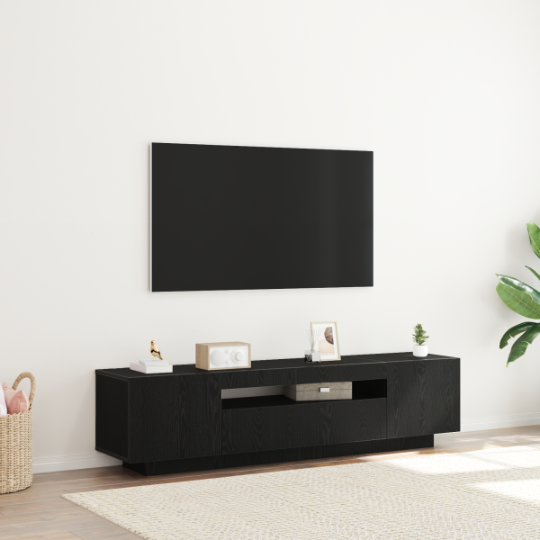 Mueble para TV  con luces LED Negro Roble 160x35x40 cm Madera de calidad D