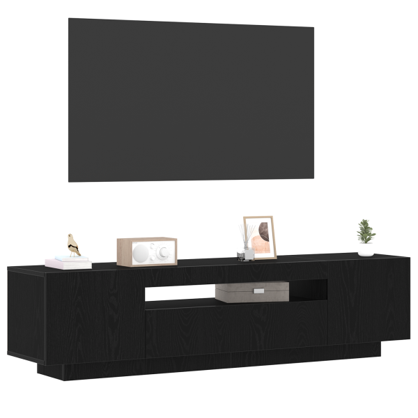 Gabinete de TV  com luzes LED em Preto Carvalho. 160x35x40 cm em Madeira Engenheirada M 3